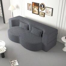 Modern Floor Sofa With 2 Pillows Convertible Teddy Fabric FoamFilled Sleeper Sofa Bed 15" Full Size Folding Mattress For Living Room Guest Bed Playroom No Assembly Required Grey Old Sku:W1885P230385 - Gris - Ver 6