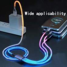 Kabel Data Lampu RGB 1-ke-3, Lampu Bercahaya Gradien Bernapas untuk Mobil, Pengisian Daya Super Cepat, Kompatibel dengan Apple Android Type-C, Cocok untuk Ponsel dan Apple 17/16/15/14/13 Pro Max dan Ponsel Lainnya, Hadiah Halloween, Hadiah Natal, Aksesori Ponsel, Kabel Pengisian Daya Penting - MultiWarna - View 3