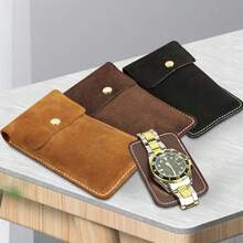 1pc Travel Watch Storage Bag, Portable Anti-Scratch Anti-Shock Premium Soft Suede Watch Organizer Pouch, Retro Minimalist Solid Color Rectangular Slim Snap Closure Fine Stitching Soft Lining Dust-Proof Watch Protection Storage Box, Business Travel Daily Carry Father's Day Birthday Gift - Multicolor - View 10