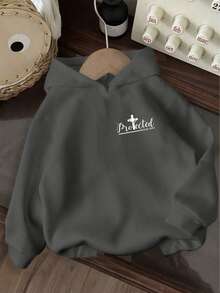 Tween Boy Fun Print Pullover Sweatshirt, Warm & Comfortable Thermal Lined Pullover Sweatshirt For Autumn/Winter - Dark Grey - View 4