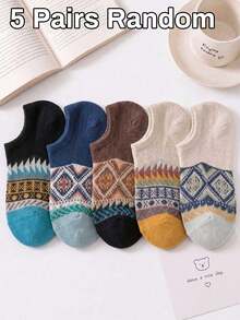 1/3/5/10 Pairs Unisex Geometric Pattern Invisible Short Socks, Bohemian Style Short Socks, Vintage Non-Slip Invisible Socks, Suitable For Daily Casual Wear - Multicolor - View 8