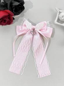 1pc Gothic Lolita Style Bow Hair Clip With Angel Wings Design, Heart Rhinestone Pendant, Long Lace Draping Ribbon, Girly Aesthetic Accessory For Anime Convention, Outing, Photo Shoot, Back Of Head Hair Ornament - Multicolor - View 14