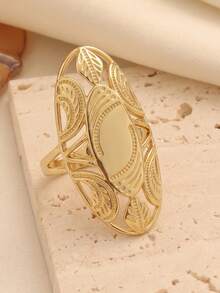1pc Fashionable Personalized Gold Tone Ring, Suitable For Women's Daily Commute Wear, Holiday Gift - Gold - View 13