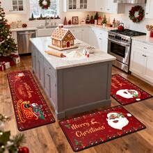 1/2/3pcs Christmas Theme Kitchen Rug, Flannel Kitchen Rug Comfortable Soft Absorbent Non-Slip Machine Washable With Backing Multi-Functional Home Floor Mat Suitable For Doorway Living Room Bedroom Kitchen Dining Room Bathroom Laundry Room Patio Entryway Holiday Christmas Decor Mat - Multicolor - View 6