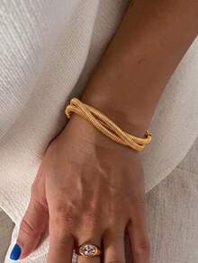1 pieza Pulsera con cadena chapada en oro de 18K, pulsera de eslabones gruesos, pulsera de declaración de 6.5", joyería de acero inoxidable, regalo de Navidad para ella - Pulsera - Ver 8