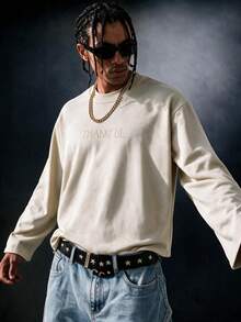 SU ER 1pc Men's Autumn Casual Daily Letter Print Long Sleeve T-Shirt | Fashion | Showcase Style - Apricot - View 1