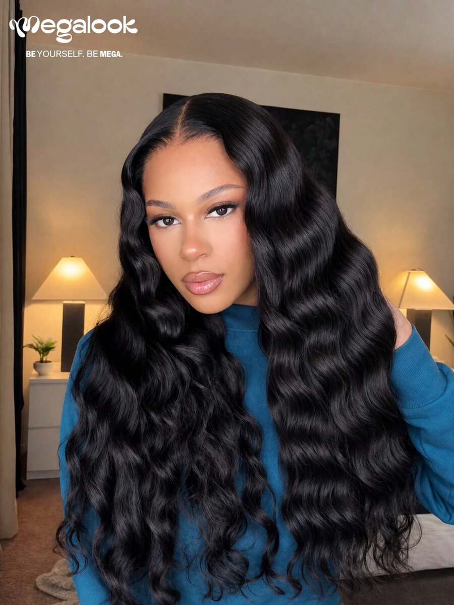 MEGALOOK 13x6 Glueless Lace Front Wig, Bohemian Curly 100% Human Hair, Breathable Cap With Drawstring, Pre-Plucked Hairline, Pre-Bleached, Ready To Wear, Suitable For Beginners