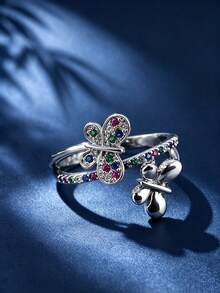 1pc Elegant & Lively Double Butterfly Zirconia Embellished Ring For Women, Niche Luxury Daily Delicate Dating & Street Style - Ring - View 15
