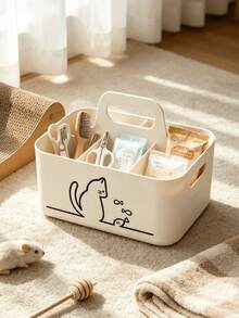 Large Capacity Five Compartment Portable Pet Supplies Storage Box With Handle, Featuring Simple Cat Patterns, Suitable For Pet Stores And Pet-Owning Households - Multicolor - View 5