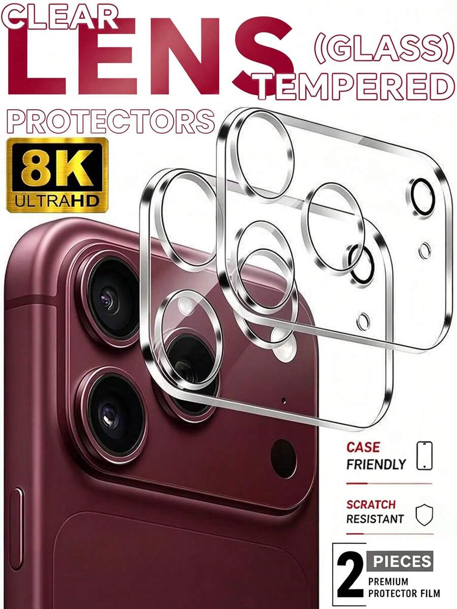 2 Packs 9H+ HD Tempered Glass Camera Lens Protector, Full Coverage Anti-Scratch, Clear Vision, Compatible With IPhone 18 Pro Max/18 Pro/17 Pro Max/17 Pro/16/15/14/13/12/11 - Clear - View 1