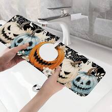 1pc Halloween Decorative Faucet Mat, Pumpkin Pattern, Faucet Cover, Create Holiday Atmosphere, Bathroom Faucet Splash Guard, Waterproof Non-Slip Faucet Mat, Kitchen Countertop Accessory, Kitchen Dining Table Accessory, Sink, Moisture-Proof Absorbent Mat, Absorbent Drainage Mat, Multi-Functional Absorbent Non-Slip Mat - Multicolor - View 7