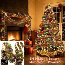 LED Christmas Tinsel Garland Metallic Shiny Garland With LED Lights 5m/50LEDS Xmas Tree Garland Thick Hanging Suitable For Home Decor - Battery-operated Colorful String Lights - View 6