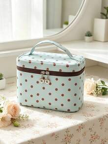 1pc Polka‑Dot Cosmetic Bag Large Capacity Waterproof Makeup Organizer Portable Handheld Travel Toiletry Storage Pouch For Women Flower Zipper Handbag - Multicolor - View 7