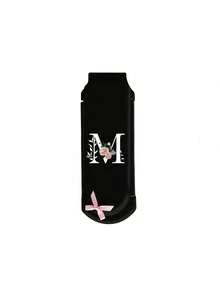 Premium Black Foldable Multi-Functional Mini Makeup Brush Set, With Air Cushion, A-Z Floral Letter Print, Massage Comb With Mirror, Detachable - Multicolor - View 12