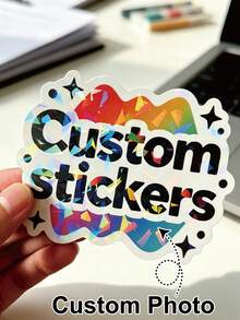 20-80pcs Size 5.1cm-8.9cm Custom Cracked Window Holographic Waterproof Die Cut Stickers For Business Logo, Custom Die-Cut Logo Labels, Custom Stickers Personalized Waterproof Individually Kiss Cut Out Labels - Multicolor - View 4