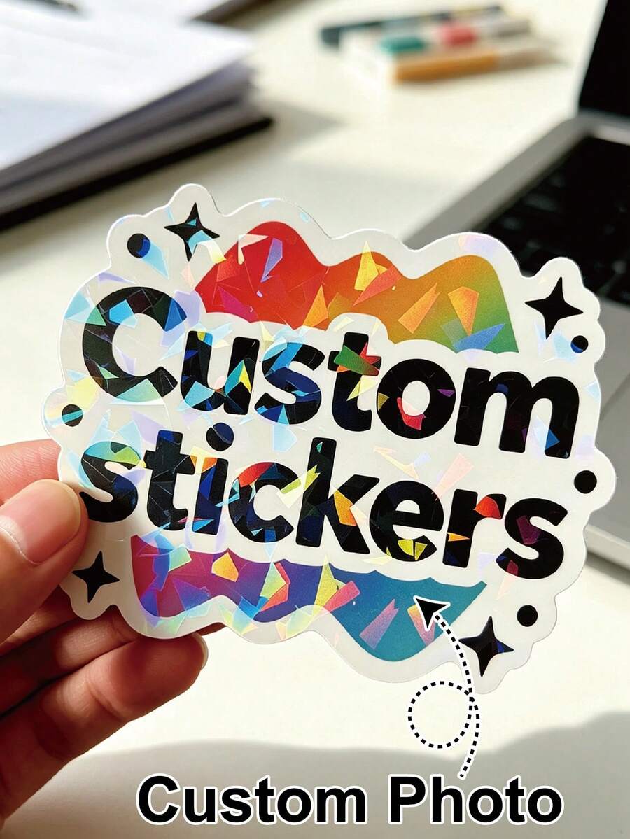 20-80pcs Ukuran 5.1cm-8.9cm Stiker Holografik Jendela Retak Tahan Air Kustom untuk Logo Bisnis, Label Logo Potong Kustom, Stiker Kustom Tahan Air yang Dipersonalisasi, Label Potong Individual