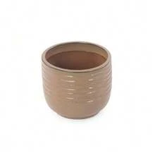 Single Handmade Ceramic Plant Pot (Ø 20 Cm), Glossy Light Brown With Horizontal Wave-Ribbed Structure, Breathable, Frost-Resistant, With Drainage Holes For Small Indoor And Windowsill Plants - Light Brown - View 10