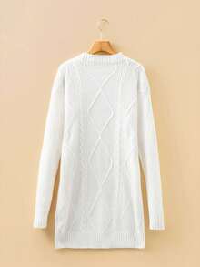 Acelitt Autumn/Winter Plus Size Women's Solid Color Knit Textured Cold Shoulder Plus Size Sweater Dress - White - View 8