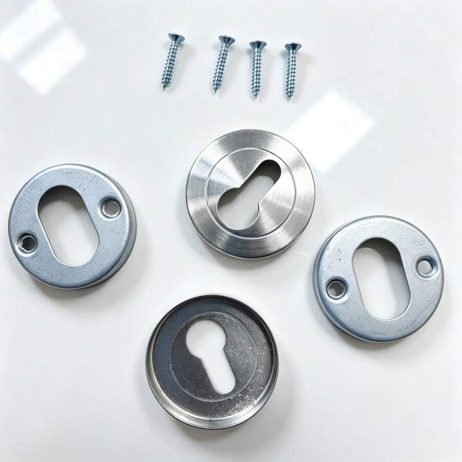4pcs Stainless Steel Keyhole Cover Lock Cylinder Lock Shell Reinforcement Parts, Round Stainless Steel Door Lock Replacement Accessories, Suitable For Home And Office, Indoor/Outdoor Split Wooden Door Lock Hardware Tools - White - View 1