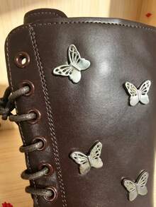 Order One Size Up, Refer To Size Chart. A Pair Of Butterfly High-Top Children's Boots, Non-Slip Rubber Sole, Wear-Resistant Soft, Easy To Put On And Take Off, Breathable, 3D Butterfly Design, Cute Princess Boots - Brown - View 10