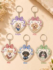 Custom Pet Photo Keychain, Heart Bow Pet Portrait Key Ring, Personalized Pet Name Acrylic Keychain Gift For Pet Lovers - Multi-color - View 9