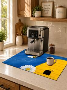 1pc, Bee. Honeycomb Pattern Printed Diatomite Kitchen Drain Mat, Absorbent Dish Drying Mat, Coffee Machine Mat, Dishwashing Mat, Sink Mat, Kitchen Countertop Protection Mat, Suitable For Cups, Plates, Tableware And Kitchen Decor - Multicolor - View 10