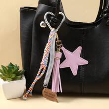Simple Leopard Print Star Hanging Buckle Lace Floral Long Ribbon Tassel Five Pointed Star Keychain Bag Pendant Wholesale - Multicolor - View 4