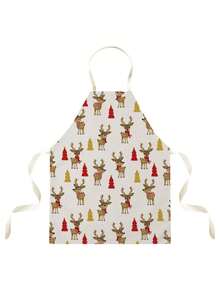 1PC Christmas Pattern Single-Sided Printed Apron, Unisex Home Kitchen Halter Tie Apron, Home Decor Kitchen Cooking Stain-Resistant Apron - Multicolor - View 8