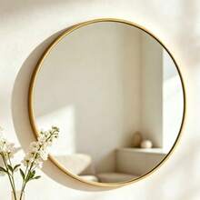 Matte Black/Gold Frame Round Mirror, Stylish Round Vanity Mirror, Suitable For Bathroom/Entryway/Bedroom/Living Room/Dressing Table, Rustic Home Decor, Autumn Soft Furnishings, Beauty Storage, Bathroom Accessories, Back-To-School Essentials - 40cm/15.75inch (Gold) - View 3