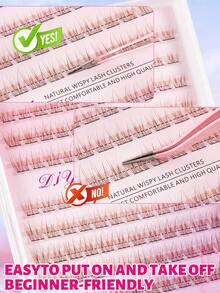 MEM 120-Piece Set Of D-Curl Brown Cluster Lashes (Includes Glue, Remover, And Tweezers) – Voluminous, Lightweight, Soft, And Fluffy; Perfect For Glamorous Looks; Essential DIY Tool For Home Application; Suitable For Travel, Halloween, And Daily Use. - Brown - View 7