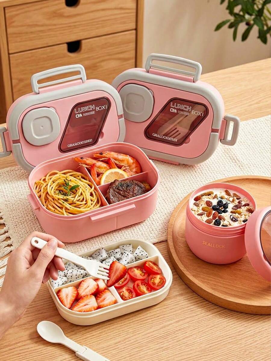 SEAL LOCK Large Capacity School Lunch Box, Adult Bento Box, Food Container - Built-In Utensils, Microwave (Remove Lid), Lunch Bag, Suitable For Home, School, Office, Travel, Back To School, Outdoor Picnic