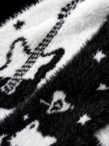 1pc Autumn Style Scarf Shawl, Winter Warm Skin-Friendly Neck Warmer, Black And White Plush, Suitable For Daily Wear - Multicolor - View 9