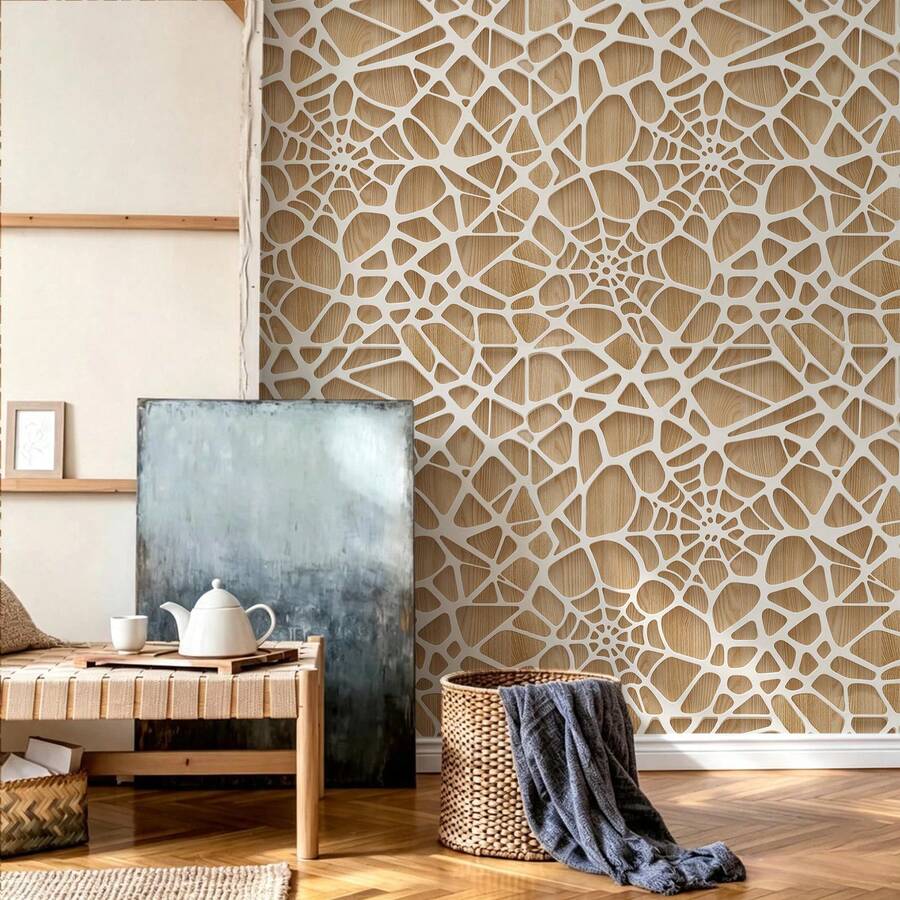 1 Roll 2D Hollow Geometric Self-Adhesive Wallpaper, Removable Sticker, Wall Cabinet Home Decor, Decorative Wall Sticker, Home Decor And Accessories, 17.32in Wide, Tenant Friendly, DIY Decorative Sticker - Geometry - View 1