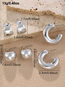 NAIZHU 9 Pairs Kids Fashion Metallic Bow Geometric Faux Pearl Earrings Set, Suitable For Daily Wear, Party Accessories, Gift - Silver - View 10