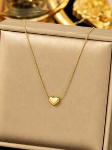 VceTd 2PCS Set Kalung Wanita Elegan Bergaya dari Baja Tahan Karat dengan Liontin Bentuk Hati/Pita, Cocok untuk Pemakaian Sehari-hari, Kencan, atau Hadiah - Yellow Gold - View 6