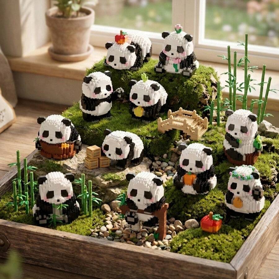 Cute Panda Mini Building Blocks Set, Micro Particle DIY Assembly Toy, Desktop Decoration, Children & Adult Holiday Birthday New Year Gift, Exquisite Small Gift - Panda - View 1