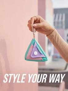 Color Matching Triangle Key Bag, Macaroon Contrast Mini Nylon Purse, Carabiner Zipper Portable Hanging Storage Bag, Suitable For Daily Use. - Multicolor - View 5