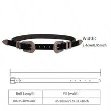1PC Unisex Retro Western Boho PU Suede‑Like Decor Waist Belt, Engraved Double Metal Buckle For Jeans All‑Season Street Casual Daily Outfit Matching - Black - View 6