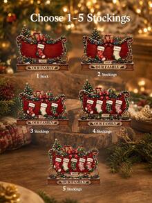 1pc Custom Christmas Stocking Family Acrylic Ornament,Personalized Name Sleigh Decoration With Red Ribbon,Holiday Tree Hanging Keepsake For Mom Grandma Grandpa,Our Family Gift Design With Warm Festive Mantel Style For Home Decor,Christmas Gift - Multicolor - View 3