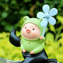 Hiasan Kincir Angin Babi Katak Hijau Lucu dan Kreatif, Bahan PVC (Tali Silikon/Stiker Tanpa Sambungan) 2 Pilihan, Cocok untuk Sepeda, Sepeda Listrik, Sepeda Motor, Dekorasi Interior Mobil - Katak, Babi, dan Kincir Angin - View 10