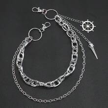 Double Layer Metal Gothic Nautical Pants Chain, Unisex Waist Chain Accessory, Rebel Aesthetic Jewelry - Silver - View 5