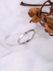 1pc Stainless Steel Thin Single Rhinestone Plain Band Ring, Women's Daily Commute Gentle Elegant Hand Accessory - Single Small Rhinestone Plain Band Ring - View 10