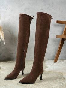 Fashion European & American High Over-The-Knee Boots For Women 2026 New Style Versatile Pointed Toe Minimalist Boots With Beach Buckle And Metal Eyelets - Brown - View 5