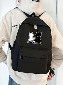 簡約純色百搭大容量學生後背包 開學書包 - 黑色 - 查看 8