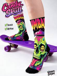 Cool 360° Printed Men's Socks - Streetwear Socks,Monster Sundae,Halloween,Candy Machine,Colorful,Funny Socks, Fit Daily, Holiday & Party Occasions - Multicolor - View 8