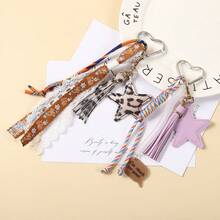 Simple Leopard Print Star Hanging Buckle Lace Floral Long Ribbon Tassel Five Pointed Star Keychain Bag Pendant Wholesale - Multicolor - View 5