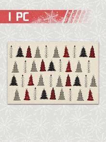 1/4p/6pcs Christmas Table Decor Placemats With Pine Tree Elements, Heat Resistant Faux Linen Polyester Fiber Material, Rectangular Washable Table Mats, Suitable For Home Dinner, Coffee Table, Durable Kitchen And Dining Room Decoration, Party And Scene Decor, Home Decor - Multicolor - View 21