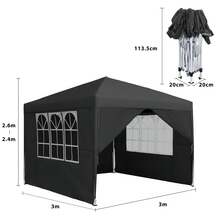Pavillon Carport Pop-Up Faltbarer Pavillon, Sonnenschutz Event-Pavillon mit Seitenteilen Gartenpavillon für Terrasse Camping Festival Pagode Zelt aus Metallrahmen 3 x 3 m, Beige - Dunkelgrau aufrüsten 3.2m - Übersicht 5