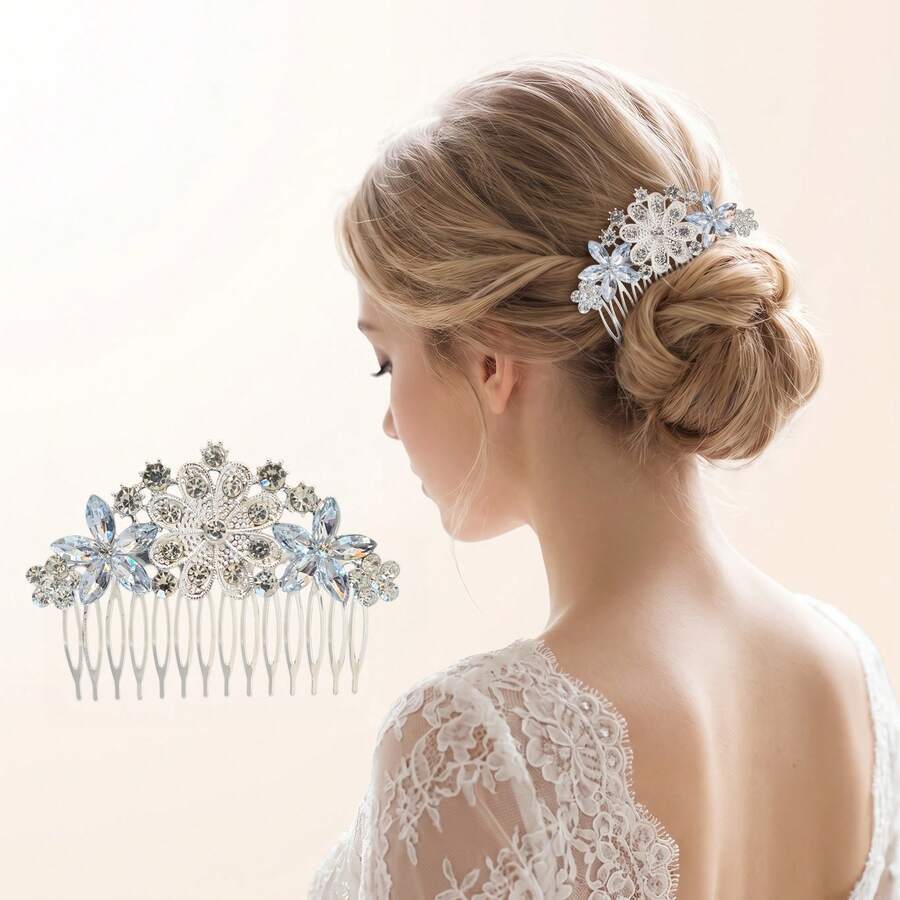 Bridal Hair Comb Wedding Accessory Alloy Rhinestone Hair Comb Party Headpiece - Silver - View 1