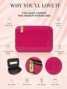 Kotak penyimpanan makeup YSL warna pink, 16,5 x 11 cm, satuan, finishing mengkilap dengan cermin terintegrasi, cocok untuk penggunaan sehari-hari dan menyimpan makeup serta aksesoris. - Berwarna merah muda - View 5